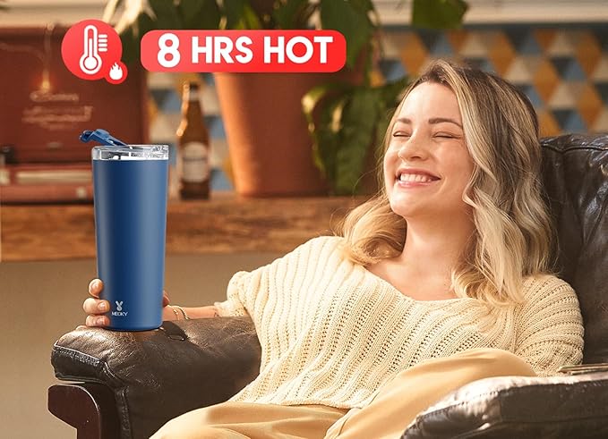 Meoky 24 oz Travel Coffee Mug with Leak-proof Lid, Stainless Steel Insulated Coffee Tumbler, Keeps Hot for 8 Hours or Cold for 24 Hours, Fits in Car Cup Holder (Sea)