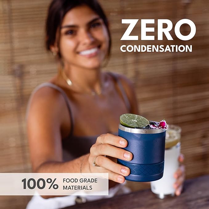 Elemental Recess Lowball Tumbler, 10oz Triple Wall Stainless Steel Cup with Non-Shattered Tritan Lid, Insulated Whiskey Glass, Insulated Coffee Tumbler Mug for Hot & Cold Drinks - Navy Blue