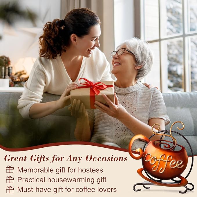 Coffee Napkin Holder for Table - Coffee Bar Decor Filter Holder for Counter, Tissue Napkin Dispenser Table Decor for Kitchen Home, Housewarming Gifts for Women, 3D Handmade Pattern, Metal