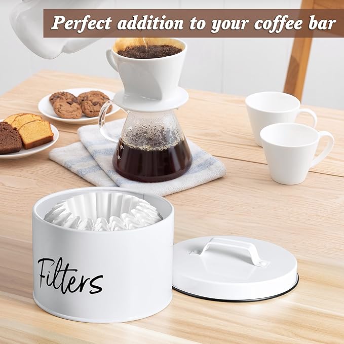 DRASTAR Coffee Filter Holder, Filter Storage with Lid for Counter, Storage Basket Container for Coffee Bar Accessories Decor, White
