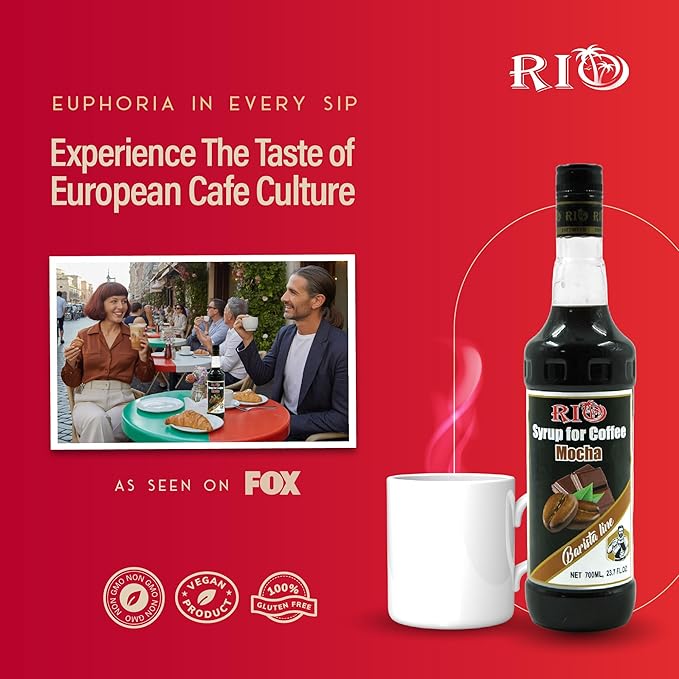 RIO Mocha Flavoring Coffee Syrup Perfect for Hot or Iced Drinks and Desserts, Classic Chocolate and Coffee Combo, Sweetened with Pure Cane Sugar, Barista-Grade Flavor Syrups For Drinks at Home & Work - 700ml