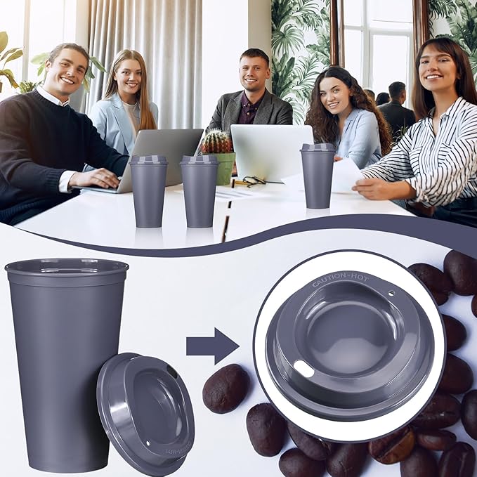 Domensi 15 Pack Reusable Coffee Cups with Lids 16 oz Disposable Travel Cups Bulk Plastic to Go Coffee Tumblers for DIY Hot Cold Drink Party Favors Coworker, Microwaveable (Gray)