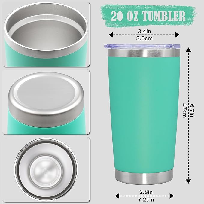 20 oz Tumbler Coffee Travel Tumblers Bulk with Lid Stainless Steel Double Wall Vacuum Insulated Mug Powder Coated Cups fit Car Cupholder for Hot and Cold - Light Blue, 4Pack