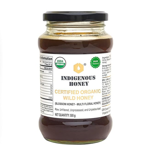 INDIGENOUS HONEY USDA Certified Organic Raw Unfiltered honey Pure Natural Wild Blossom Local from Beekeeper Unprocessed Real Glass Jar Pack of 1