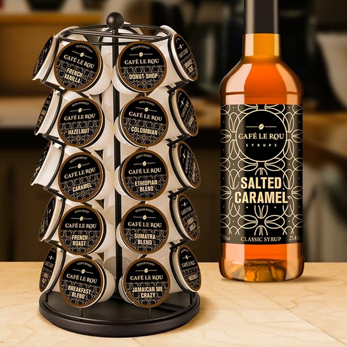 NEW Café Le Rou Salted Caramel Coffee Syrup 25.4 oz (Salted Caramel, 2-pack)*Includes 2 Syrup Dispensers*Flavoring Syrup for Tea and