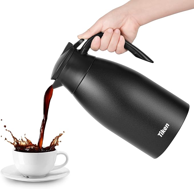 Tiken 68 Oz Thermal Coffee Carafe, Stainless Steel Insulated Vacuum Coffee Carafes For Keeping Hot, 2 Liter Beverage Dispenser (Starry Black)