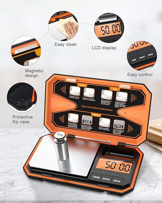 Digital Pocket Scale, 500g/0.01g High Precision Mini Grams Scale with 50g Calibration Weight, Digital Food Scale with LCD Display, 6 Units, Tare Function for Food, Jewelry, Coffee, Coin