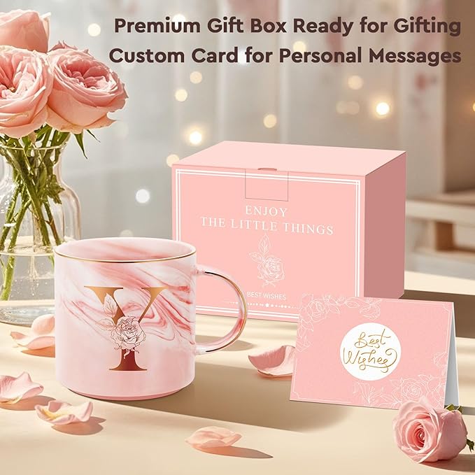 Personalized Gifts for Women Coffee Mug, Initial Customized Gift Monogrammed A-Z Coffee Mug 12 OZ, Christmas Anniversary Birthday Gifts for Women Mom Grandma Friend Sister Wife (Y)