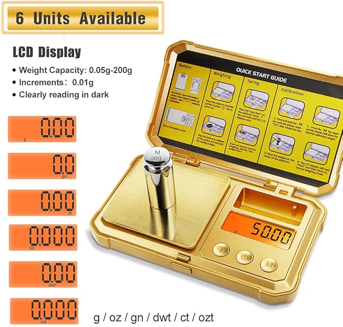 Fuzion Gram Scale 200g/0.01g, Jewelry Scales Digital Weight Grams and Ounces, Digital Pocket Herb Scale with 6 Modes, Tare for Herbs, Jewelry, Small(50g Weight & Battery Included)