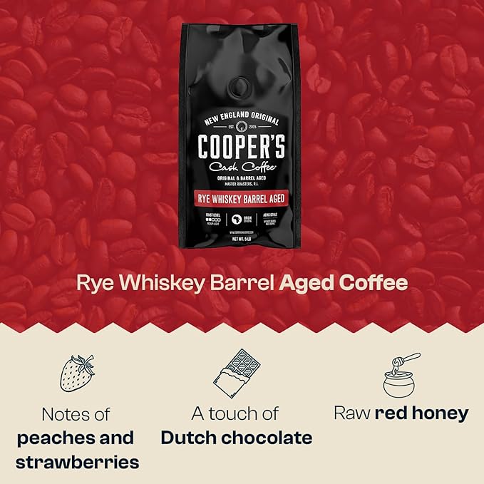 Rye Whiskey Barrel Aged Coffee, Single Origin Ethiopian Coffee Raw Beans Aged in Rye Whiskey Casks, Freshly Roasted, Battle Cry Whiskey, 5lb Bags, Whole Beans