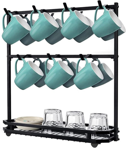 FANGSUN Large Coffee Mug Holder Stand Countertop, Tree Rack for 14 Mugs, 2 Tier Counter Display Storage, Metal Wire Tea Cup Holder for Coffee Station Kitchen Organizer, Not Included Mugs