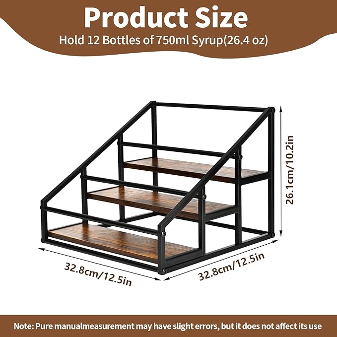 Coffee Syrup Rack Organizer, 3-Tier 12 Bottles Syrup Rack for Coffee Bar,Syrup Stand for Kitchen Coffee Station,Syrup Holder,Liquor Bottle Display Shelf
