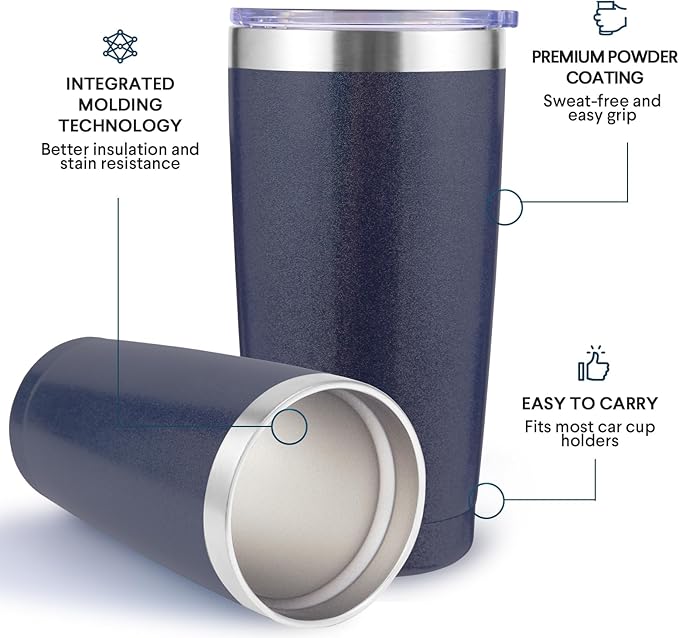 Volhoply 20oz Stainless Steel Tumbler with Lid and Straw Bulk 24 Pack,Double Wall Insulated Travel Iced Coffee Mug Fits Cup Holder,Powder Coated Cups for Hot/Cold Drinks,Christmas Gifts（Navy,24 Set）