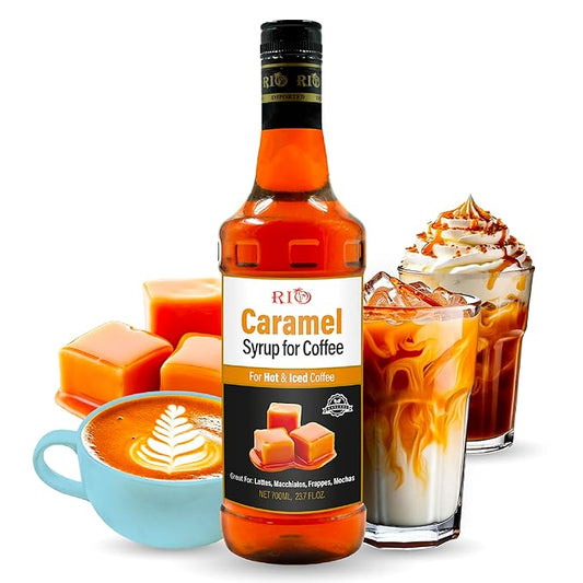 RIO Caramel Syrup for Coffee, Perfect for Hot or Iced Drinks, Rich, Sweet & Buttery Caramel Coffee Syrup Flavoring for Lattes, Macchiato and Desserts, Barista-Grade  Flavor Syrups For Drinks at Home & Work - 700ml