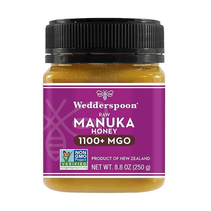 Wedderspoon Raw Premium Manuka Honey, 1100+ MGO, 8.8 Oz, Unpasteurized New Zealand Honey, From Our Hives to Your Home