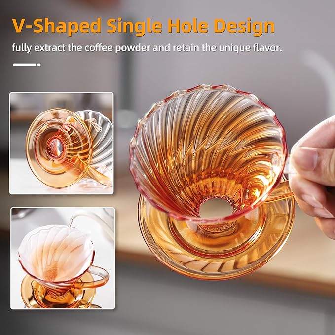 Bincoo Pour Over Coffee Maker Set,650ML Borosilicate Glass Carafe with Coffee Driper&50pcs Paper Filter,Glass Coffee Maker for Home Café Restaurant(Champagne)