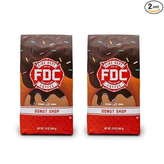 Fire Department Coffee - Gives Back to Firefighters - Donut Shop Ground Coffee - Sweet & Smooth - Medium Roast - Roasted in the USA - Veteran Owned (12 oz, Pack of 2)
