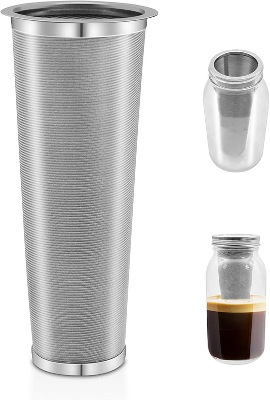Cold Brew Coffee Filter for Wide Mouth Mason Jar, 304 Stainless Steel Filter Ultra Fine Mesh for Cold Brew, Iced Coffee and Iced Tea 2 Quart Wide Mouth Mason Jars