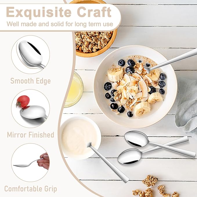 TeamFar Teaspoon Set of 24, 6.7 Inch Stainless Steel Mini Tea Spoons, Small Spoon Silverware for Coffee Tea Soup Dessert, Non-Toxic & Heavy Duty, Mirror Polished & Dishwasher Safe