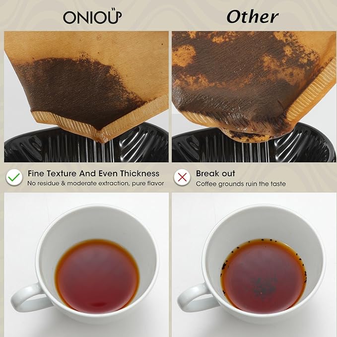 Coffee Filters #4, ONIOU Number 4 Cone Coffee Paper Filters 8-12 Cup Unbleached, 100 Count Natural Coffee Filters 4 Cone Paper for Ninja Cuisinart Coffee Makers