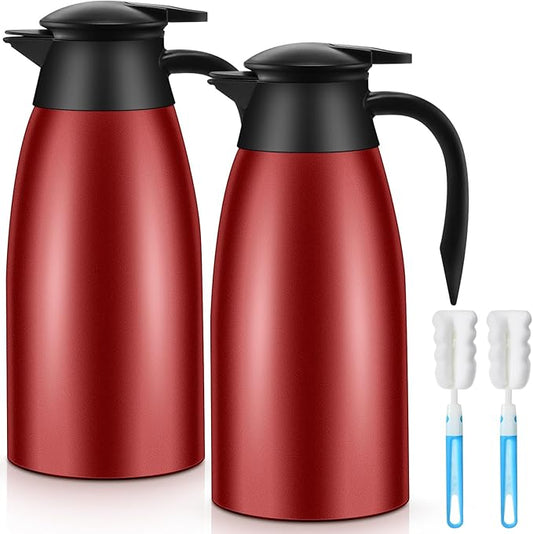 Norme 2 Pcs Thermal Coffee Carafe Insulated Stainless Steel Coffee Carafe for Hot Liquid Vacuum Thermal Pot Creamer Pitcher Dispenser with Brushes Keeping Hot Water Milk(Wine Red)