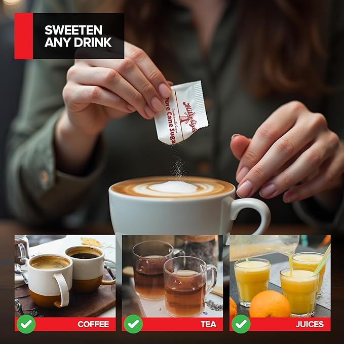 Bulk Sugar Packets, 500 Count - Individual Servings of White Sugar Packets for Coffee and Tea, Granulated Sugar Packs Great for Restaurants, Coffee Shops, Offices, Schools, and More