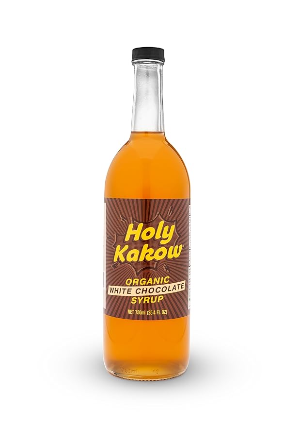 Holy Kakow Organic White Chocolate Syrup - Coffee Syrup, White Mocha Syrup, Organic Syrup for Coffee, White Chocolate Mocha Syrup, Coffee Flavoring Syrup, Add to Latte, Cocktail or Shake - 750ml
