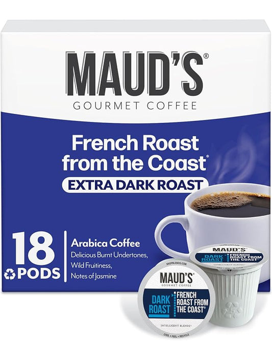 Maud's French Roast Coffee Pods 18 ct, Dark Roast Coffee in Recyclable Single Serve Pods – 100% Arabica Coffee, Compatible with Keurig K Cups Maker
