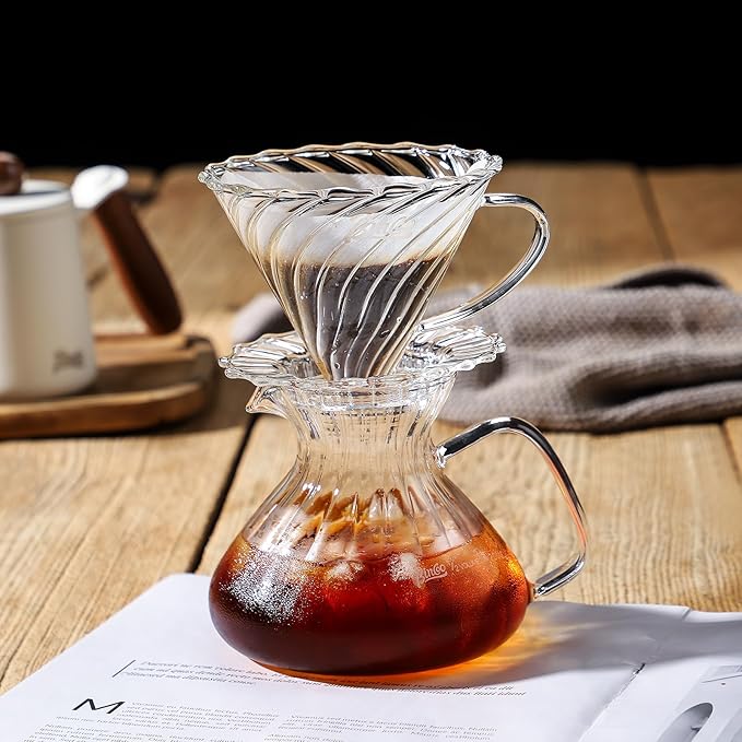 Bincoo Pour Over Coffee Maker Set,650ML Borosilicate Glass Carafe with Coffee Driper&50pcs Paper Filter,Glass Coffee Maker for Home Café Restaurant(Transparent)