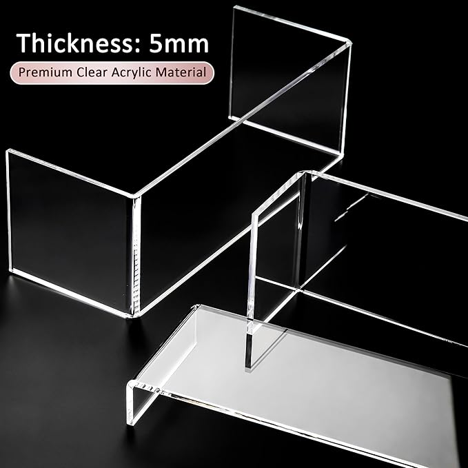 1 Set Large Acrylic Clear Display Risers, 3 Sizes 12" Rectangular Showcase Collectibles Display Shelf, 5 mm Thick Desktop Display Stand Holder for Figures, Jewelry, Perfume, Toys