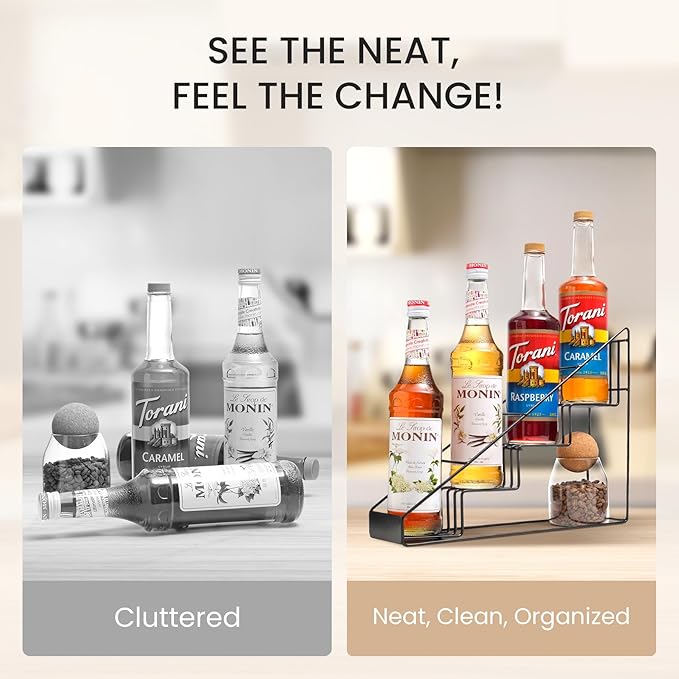 Mustry Coffee Syrup Rack for Coffee Bar Accessories, Fits with Torani and Monin Syrup, Coffee Bar Organizer Holds 4 Bottles