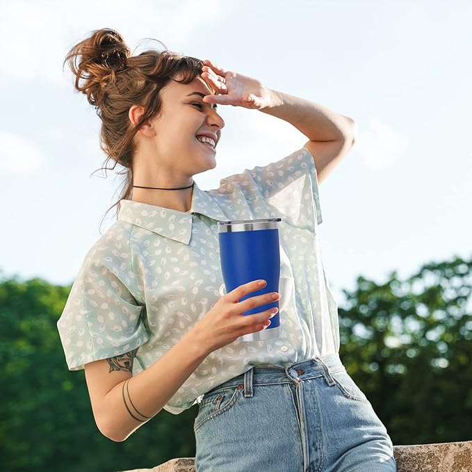 DOMICARE 20oz Tumbler with Lid Stainless Steel Tumblers Bulk, Double Wall Vacuum Insulated Coffee Travel Mug Powder Coated Tumbler, 12 Count (Pack of 1) Dark Blue