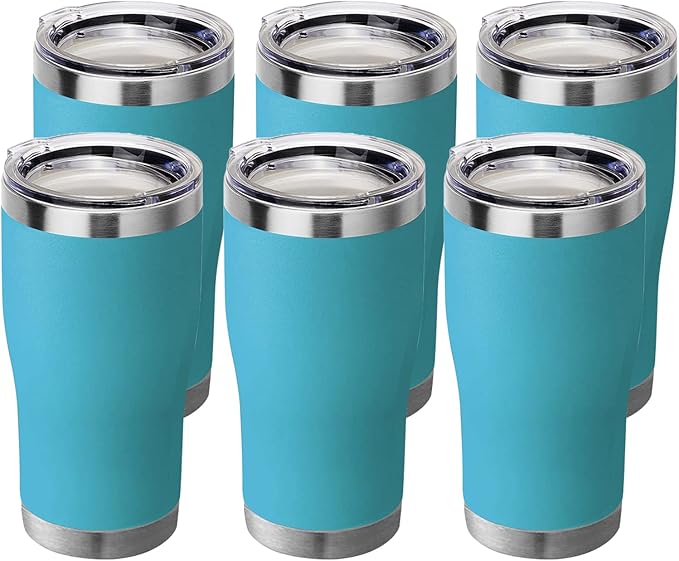 HASLE OUTFITTERS 20 oz Tumbler Bulk, Stainless Steel Tumblers with Lid, Vacuum Insulated Tumbler, Double Wall Powder Coated Cup, coffee mugs, Sky Blue, 6 Pack