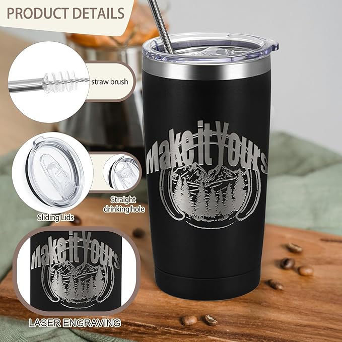YOUKE OLA 16 Pack Stainless Steel Tumbler Bulk Insulated Vacuum Travel Mug Powder Coated Coffee Mug Gift for Laser Engrave, 20oz Black