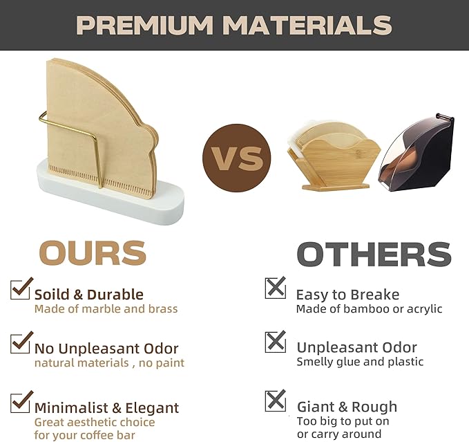Coffee Filter Holder Storage, Marble & Brass Rack Coffee Filter Container for Coffee Bar/Home/Office, Compatible with #1/#2/#4/V60 Coffee Filter