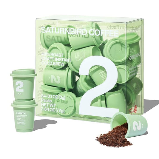 SATURNBIRD Coffee Instant Cold Brew, Light-Medium Roast, Woody & Smooth Blend of 100% Specialty Arabica, Enjoy Hot or Cold, Freeze Dried Iced Coffee, 24 Single Servings for Home, Travel, Office (NO.2)