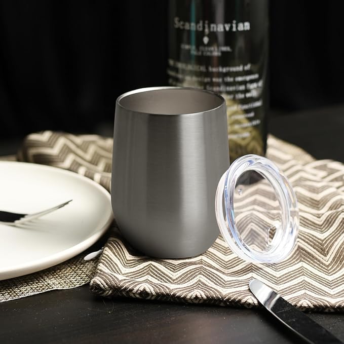 DOMICARE Stainless Steel Wine Tumbler Bulk with Lid, Personalized Insulated Tumblers Set, 12oz Travel Coffee Cups Pack of 1, Stainless steel