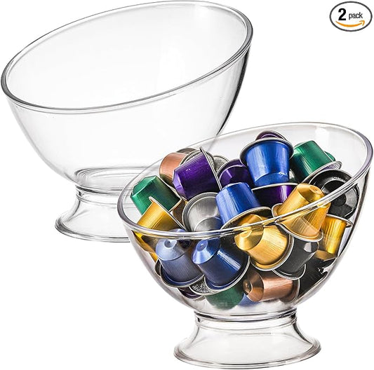 Frcctre 2 Pack Coffee Pods Holder, Plastic K Cup Holder Coffee Capsule Pods Storage Container Creamer Organizer, Round Serving Bowl Candy Dish Fruit Salad Bowl