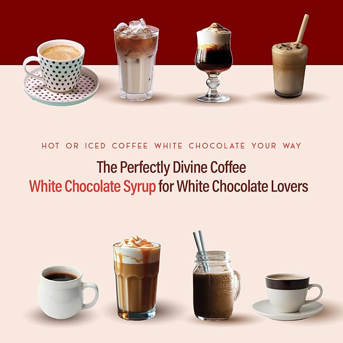 RIO White Chocolate Flavoring Coffee Syrup Perfect for Hot or Iced Drinks and Desserts Classic White Chocolate and Coffee Combo, Sweetened with Pure Cane Sugar, Barista-Grade  Flavor Syrups For Coffee Drinks at Home & Work - 700ml