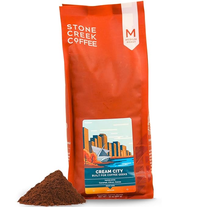 Stone Creek Coffee Medium Roast Ground Coffee – 2 LB (Pack of 1) – Specialty Smooth and Sweet Fresh Roasted Coffee Beans with Fruity/Chocolate Tasting Notes, Cream City