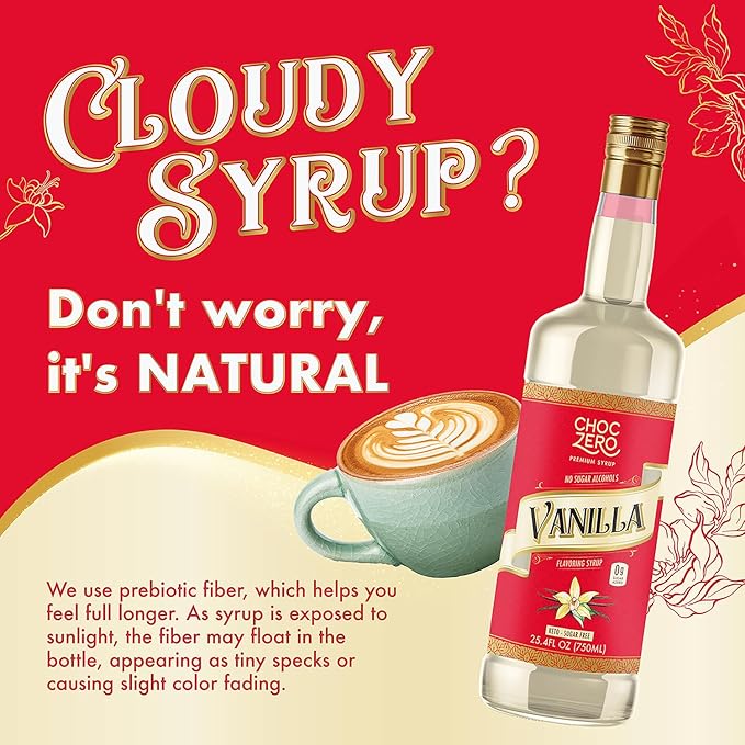 ChocZero Sugar Free Vanilla Syrup for Coffee - Keto Flavoring Syrups - Low Calorie Simple Syrup for Flavored Drinks – 25.4 Fluid Ounces