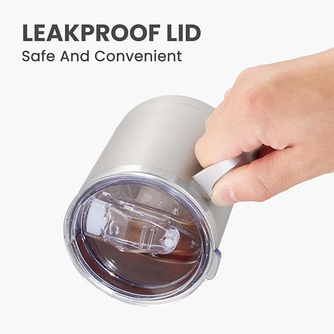 MEWAY 12oz Coffee Mug With Handle 4 Pack Bulk,Stainless Steel Insulated Travel Tumblers With Sliding Lid,Double Wall Vacuum Camping Cup for Hot & Cold Drinks Tea (Cold Grey,Set of 4)