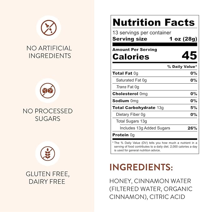 Cinnamon Honey Simple Syrup for Coffee, Cocktails, Tea, Matcha - Clean Simple Syrup with Real Cinnamon & Honey - 13.5 oz