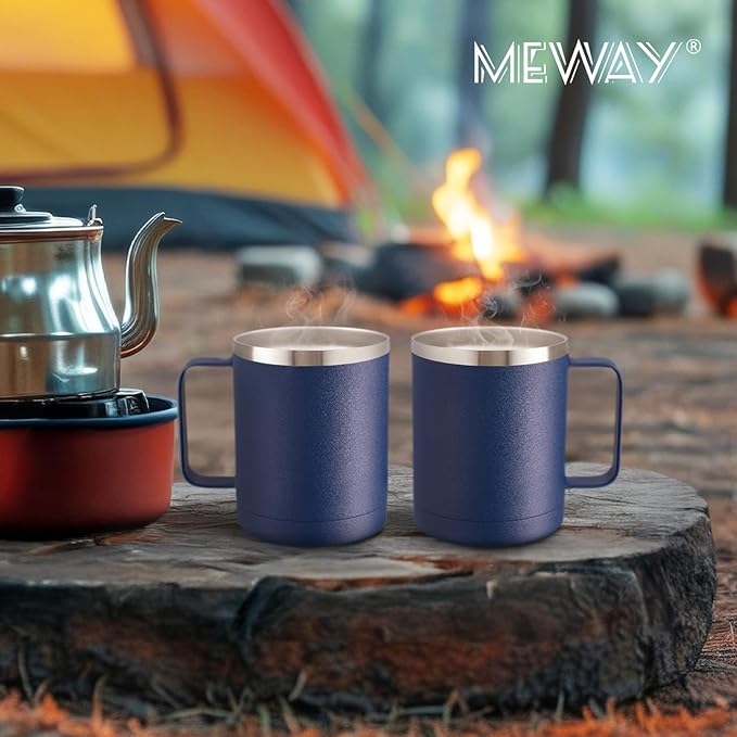 MEWAY 12oz Coffee Mug With Handle and Sliding Lid,Stainless Steel Travel Tumbler Cup with Handle,Double Wall Vacuum Insulated Camping Cup for Hot & Cold Drinks Tea (Navy,Set of 1