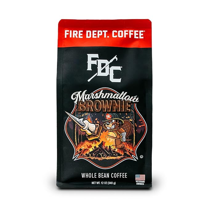 Fire Department Coffee - Gives Back to Firefighters - Marshmallow Brownie Coffee Beans - Roasted in the USA - Premium Whole Bean - Veteran Owned - 12 oz
