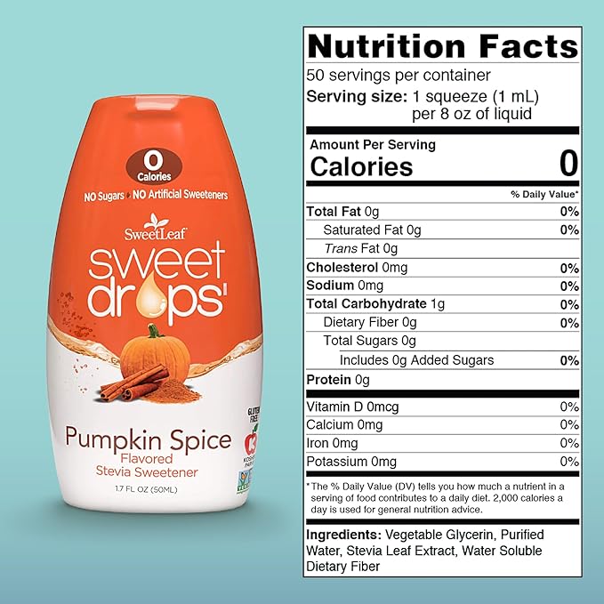 SweetLeaf Sweet Drops - Flavored Stevia Liquid Sweetener, Stevia Extract, Zero Calories, Gluten Free, Keto Friendly, Non GMO, Natural Flavor, Sugar Alternative - Pumpkin Spice, 1.7 Fl Oz (Pack of 3)