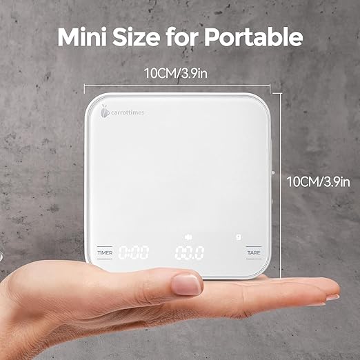 Rechargeable Mini Coffee Scale with Timer, 2kg/0.1g Precision Espresso Scale, Portable Coffee Weight Scale w/ 4 Modes for Espresso and Pour-Over Coffee (White)