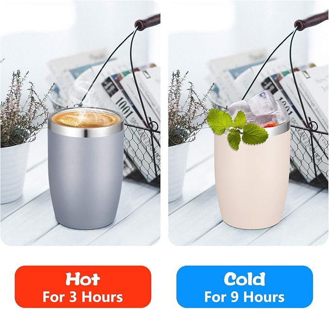 VEGOND Stainless Steel 12 oz Tumblers bulk Vacuum Insulated Double Wall Travel Tumbler with Lid and Straw Reusable Tumbler, Grey 1 Pack