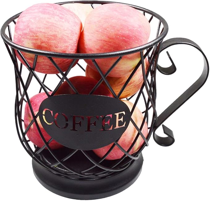 Coffee Pod Holder Mug Shape Multi Use K Cup Holder Coffee Station organizer Storage Wire Basket Food Storage for Counter Coffee Bar Black