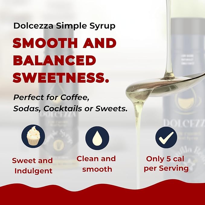 Dolcezza Allulose Simple Syrup, All Natural Low Sugar Sweetener for Coffee, Baking, and Drinks. Keto Friendly Monkfruit Blend. No Stevia or Artificial Sweeteners. No Aftertaste. 12 fl oz